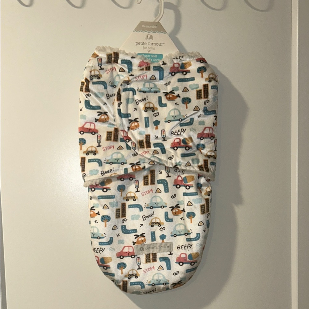 Petite L'Amour Baby Blanket/Swaddle with Vehicle Print